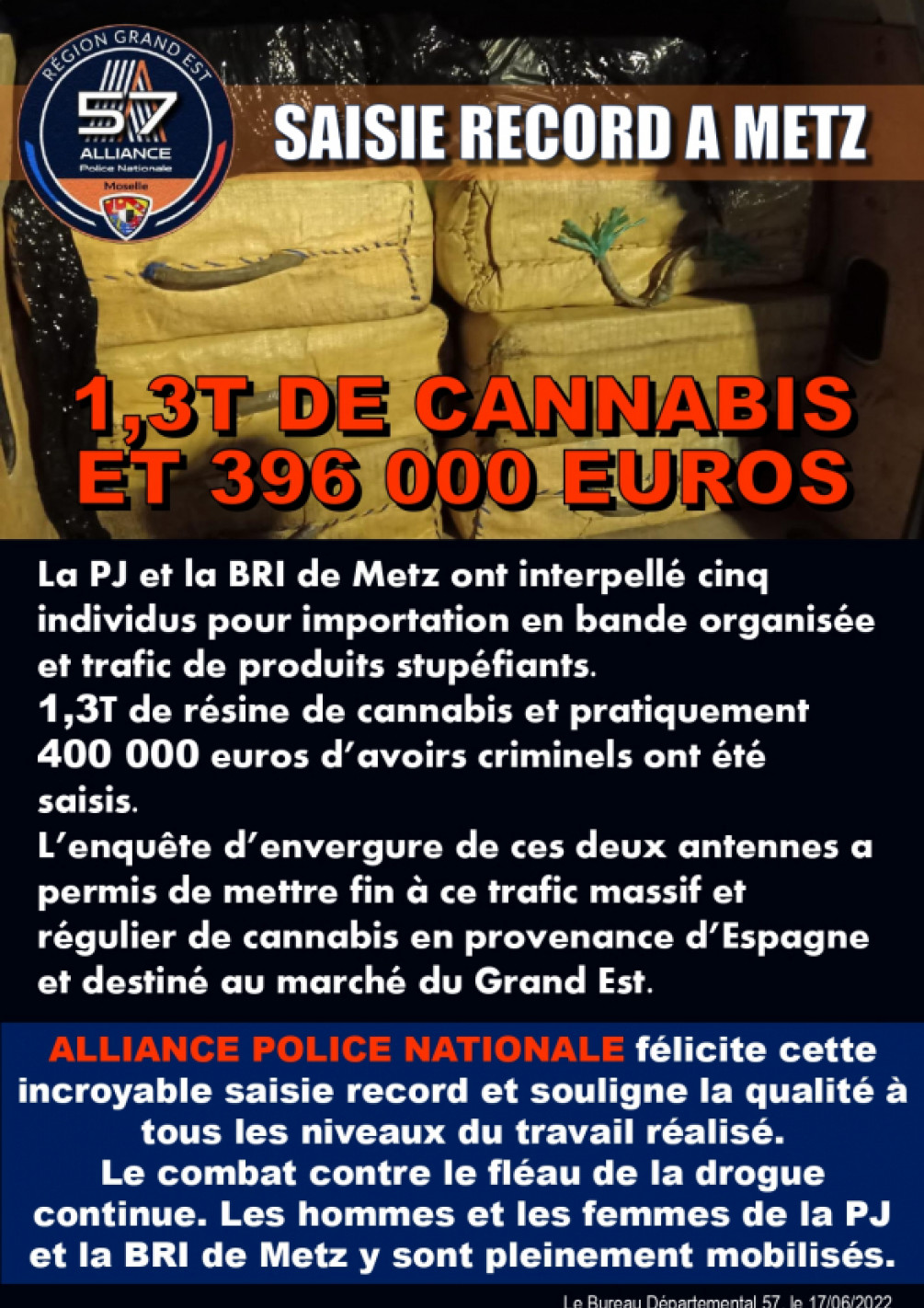 Cannabis Saisie record à Metz 1,3 T