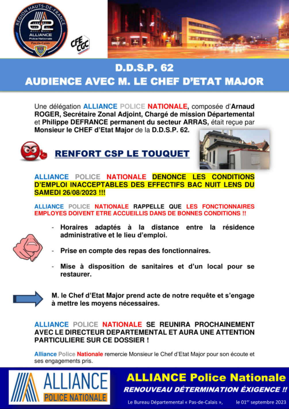 DDSP 62 : AUDIENCE RENFORTS CSP LE TOUQUET