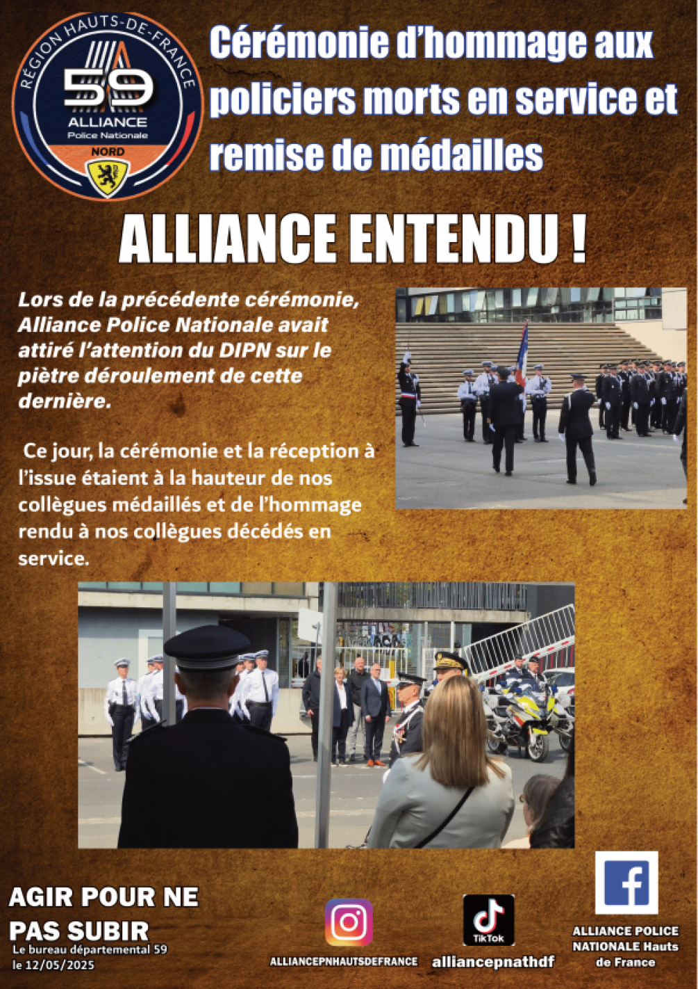 NORD : CEREMONIE D'HOMMAGE AUX POLICIERS