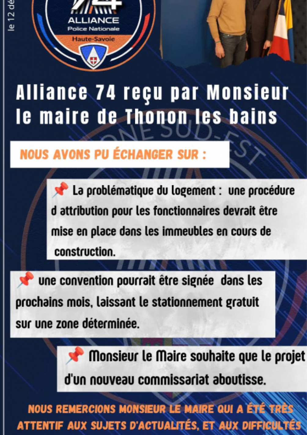 ALLIANCE 74  Audience Maire de Thonon Les Bains 