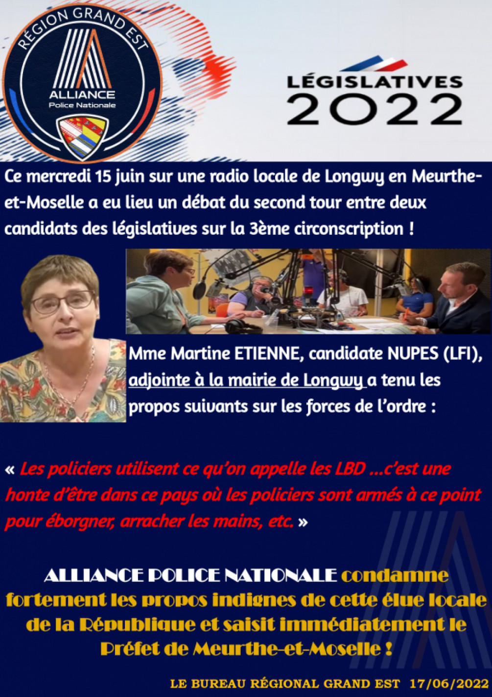 Condamnation des propos de Martine Etienne Candidate NUPES 54 (2)