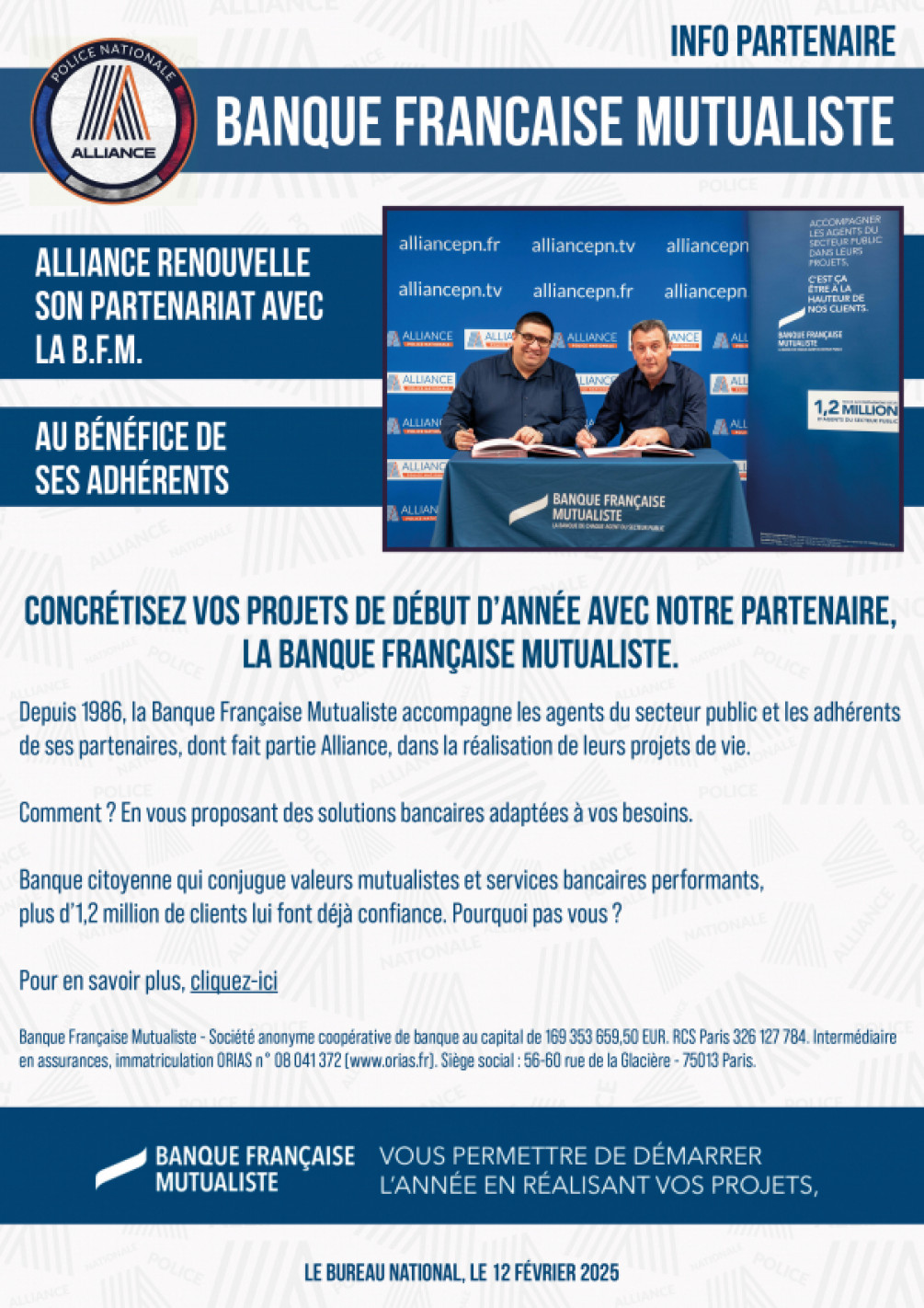 RENOUVELLEMENT DU PARTENARIAT AVEC LA BANQUE FRANCAISE MUTUALISTE (BFM)