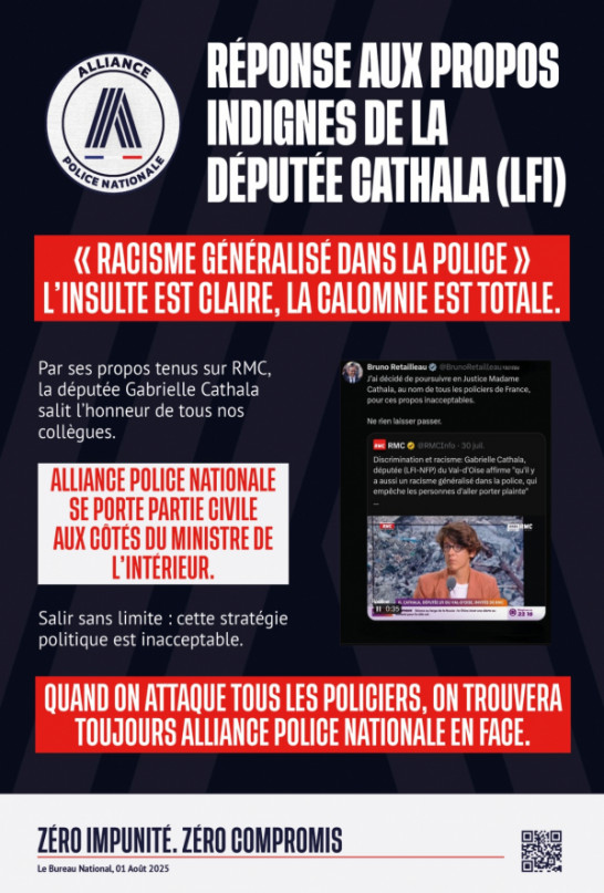 REPONSE AUX PROPOS INDIGNES DE LA DEPUTEE CATHALA (LFI)