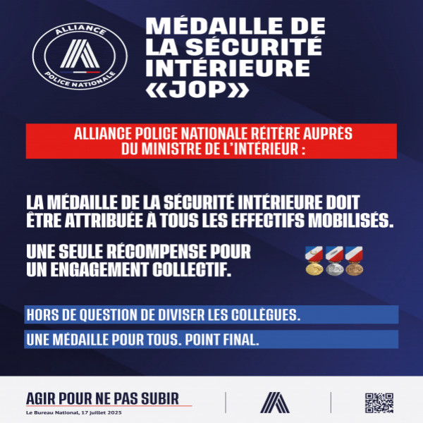 MÉDAILLE DE LA SÉCURITÉ INTÉRIEURE JOP