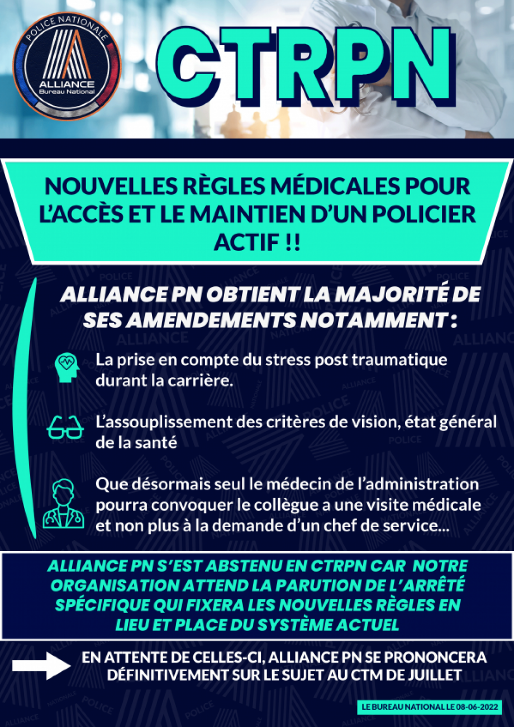 CTRPN NOUVELLES REGLES MÉDICALES POUR L'ACCÉS ET LE MAINTIEN D'UN POLICIER ACTIF !!