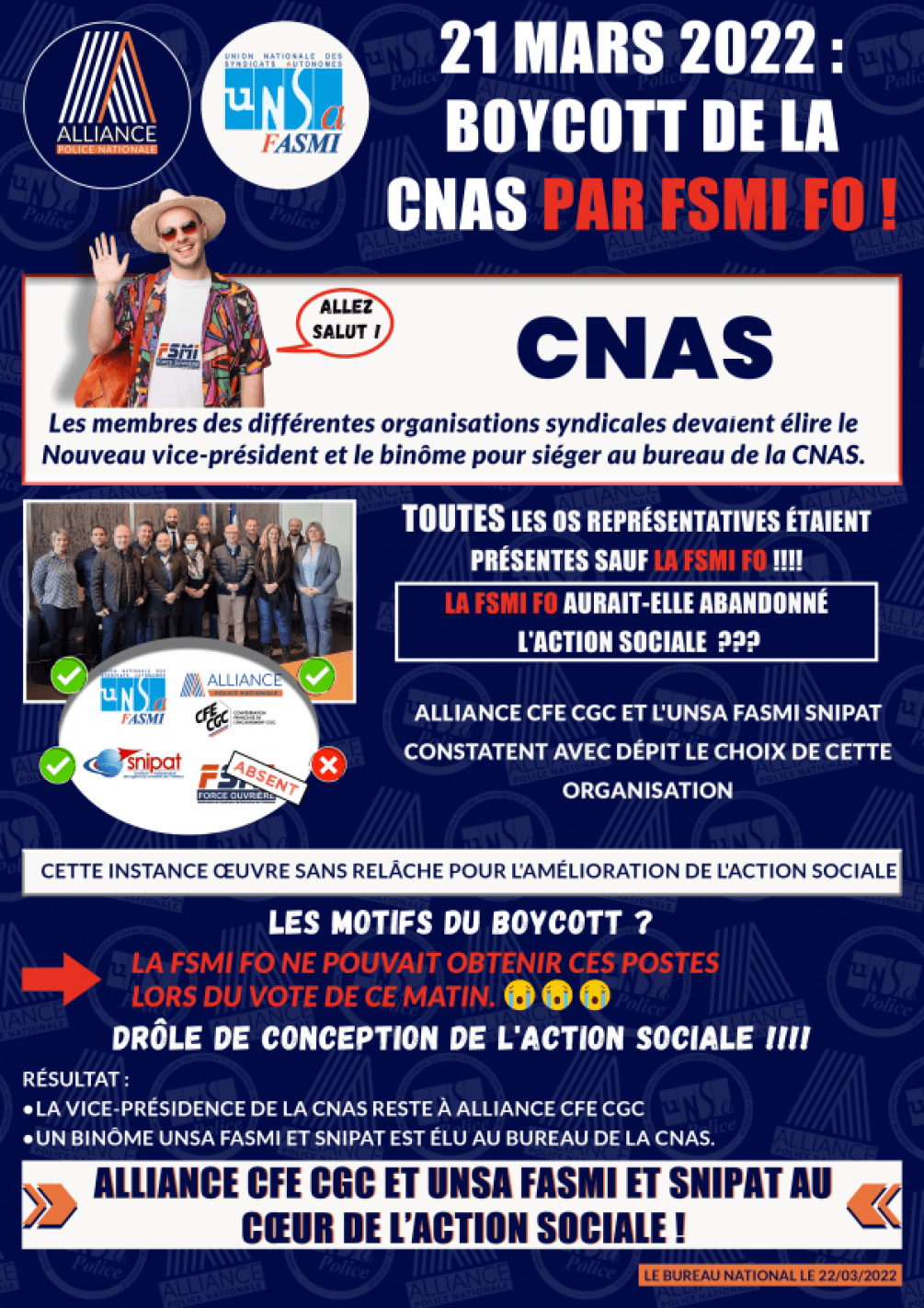 21 mars 2022 : Boycott de la CNAS par FSMI FO !