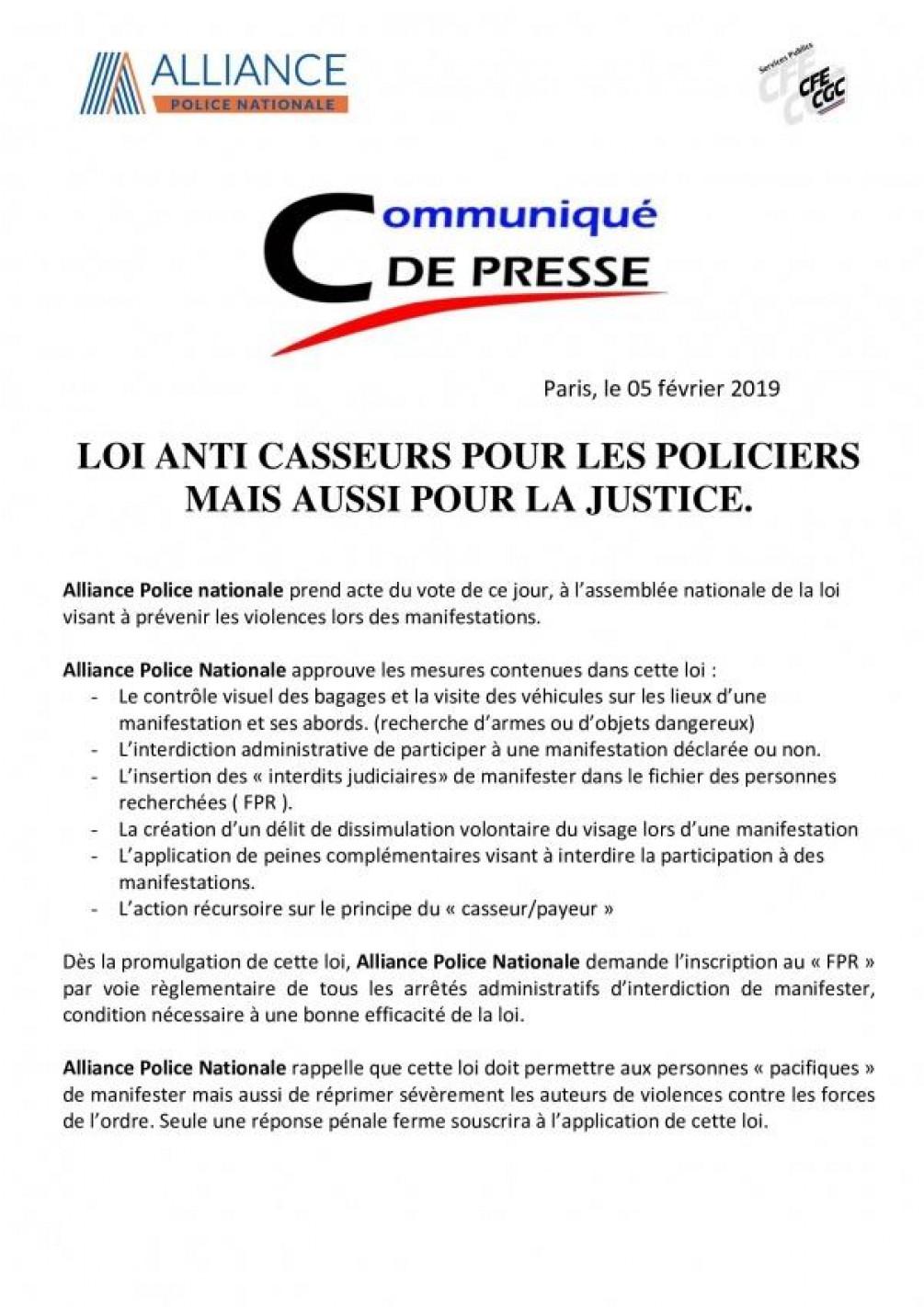COMMUNIQUÉ DE PRESSE 05/02/2019
